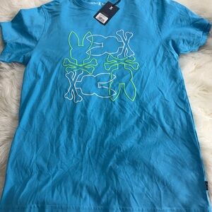 Psycho Bunny Aqua and Neon Green Kids Tee